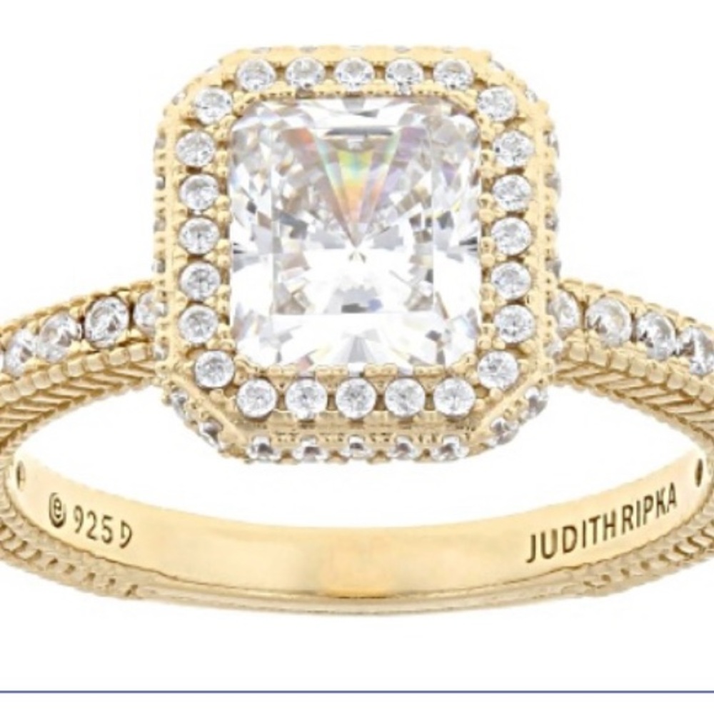 Judith Ripka White Cubic Zirconia 14k Gold Clad Toujours Ring 3.56ctw